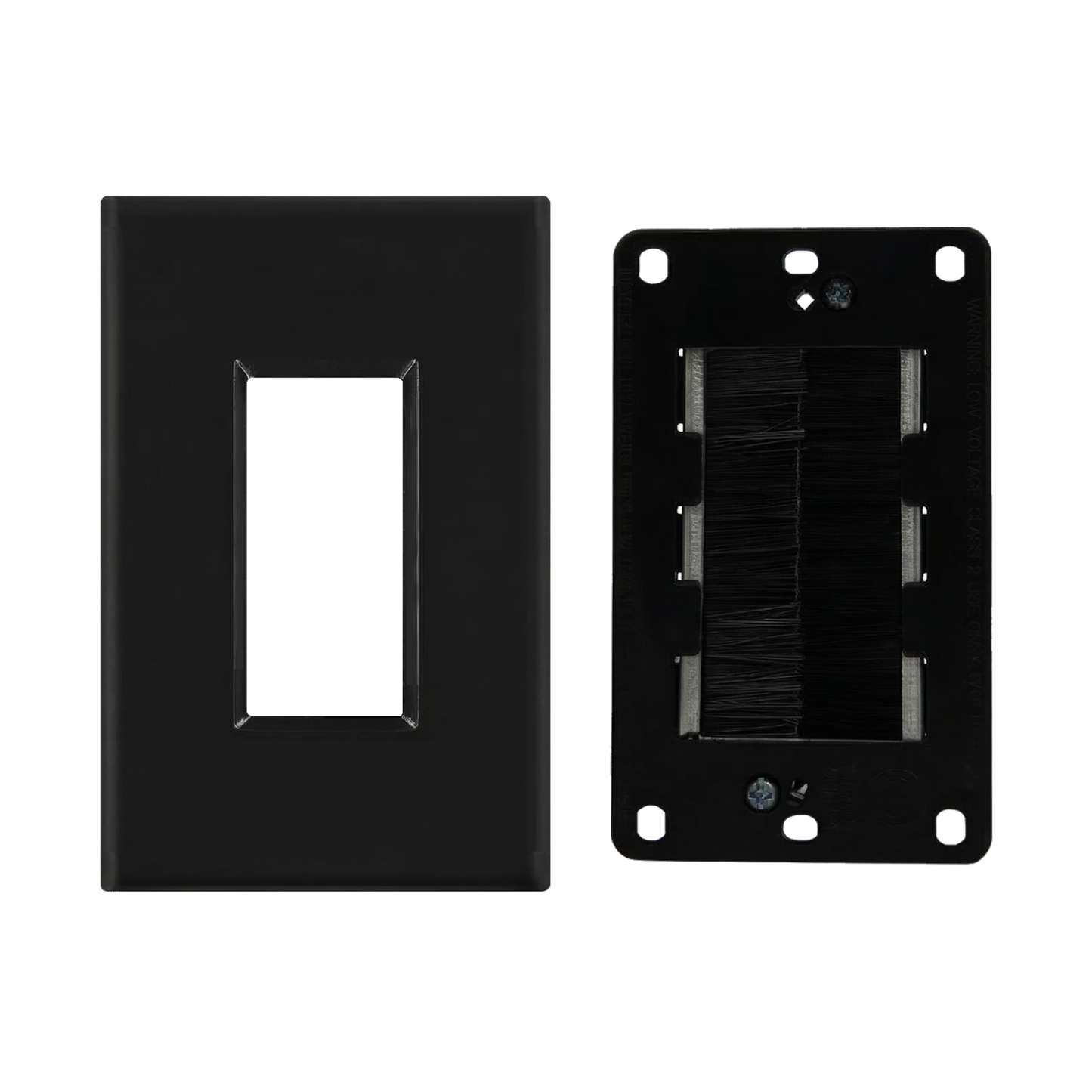 BestMounts Combo: Brush Decorator 1-Gang Cable Pass-Through Low Voltage Snap-On Wall Plate with Drywall Retrofit Mounting Bracket | BLVBRS1