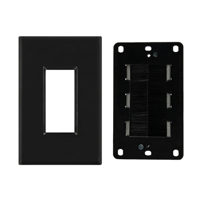 BestMounts Combo: Brush Decorator 1-Gang Cable Pass-Through Low Voltage Snap-On Wall Plate with Drywall Retrofit Mounting Bracket | BLVBRS1