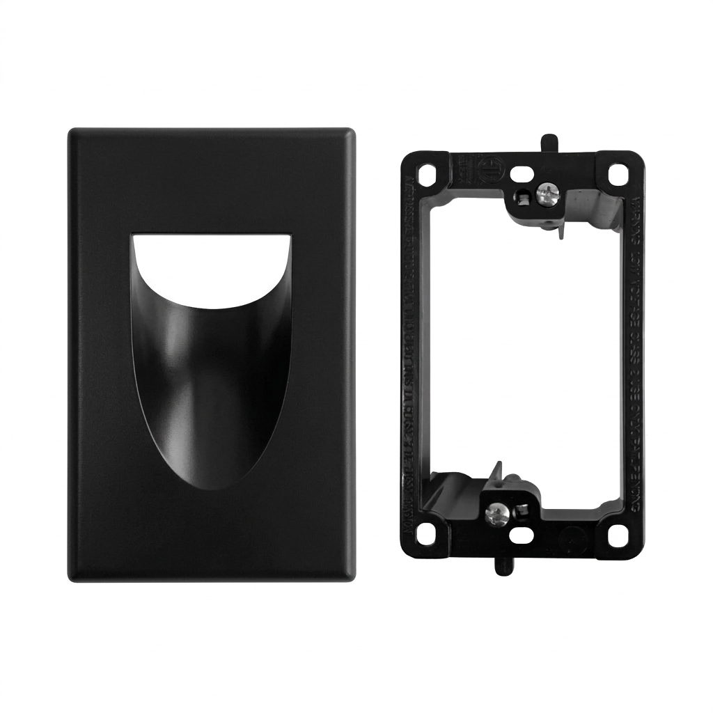BestMounts Combo: Recessed (Inward) 1-Gang Cable Pass-Through Low Voltage Snap-On Wall Plate with Drywall Retrofit Mounting Bracket | BLVINS1