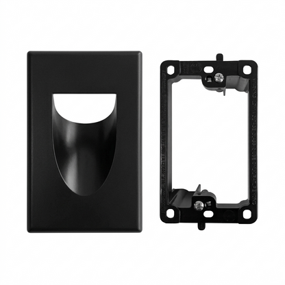 BestMounts Combo: Recessed (Inward) 1-Gang Cable Pass-Through Low Voltage Snap-On Wall Plate with Drywall Retrofit Mounting Bracket | BLVINS1