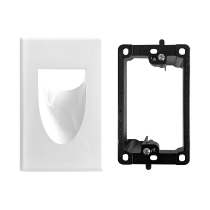 BestMounts Combo: Recessed (Inward) 1-Gang Cable Pass-Through Low Voltage Snap-On Wall Plate with Drywall Retrofit Mounting Bracket | BLVINS1