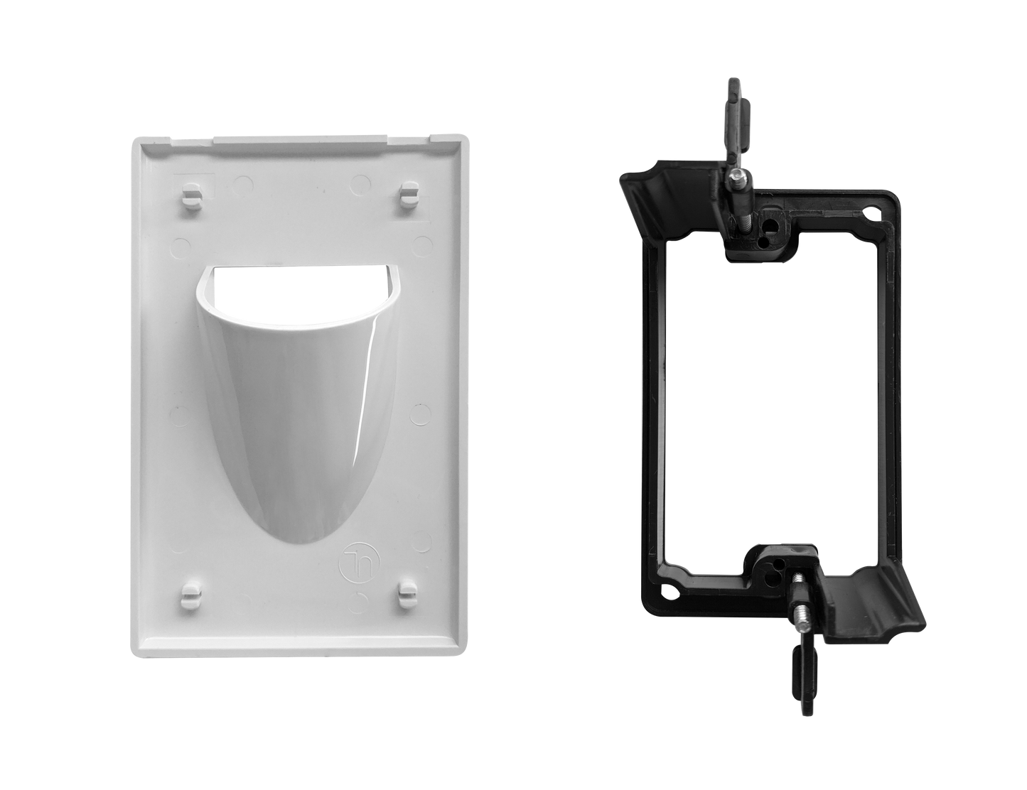 BestMounts Combo: Recessed (Inward) 1-Gang Cable Pass-Through Low Voltage Snap-On Wall Plate with Drywall Retrofit Mounting Bracket | BLVINS1