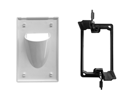 BestMounts Combo: Recessed (Inward) 1-Gang Cable Pass-Through Low Voltage Snap-On Wall Plate with Drywall Retrofit Mounting Bracket | BLVINS1