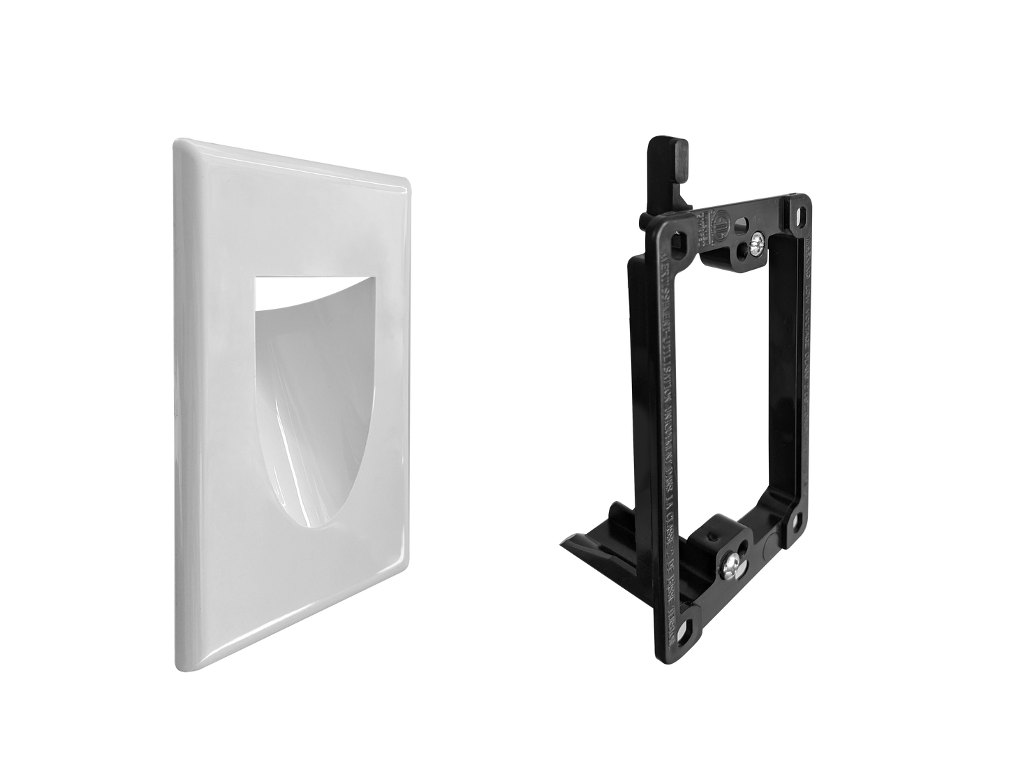 BestMounts Combo: Recessed (Inward) 1-Gang Cable Pass-Through Low Voltage Snap-On Wall Plate with Drywall Retrofit Mounting Bracket | BLVINS1