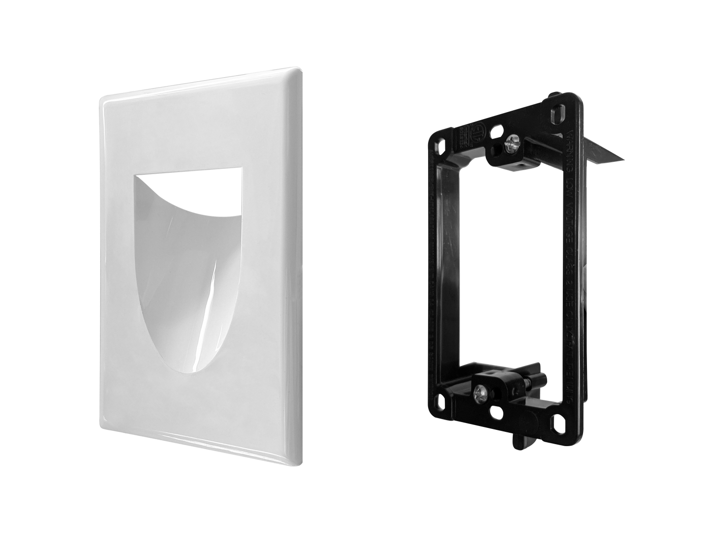 BestMounts Combo: Recessed (Inward) 1-Gang Cable Pass-Through Low Voltage Snap-On Wall Plate with Drywall Retrofit Mounting Bracket | BLVINS1