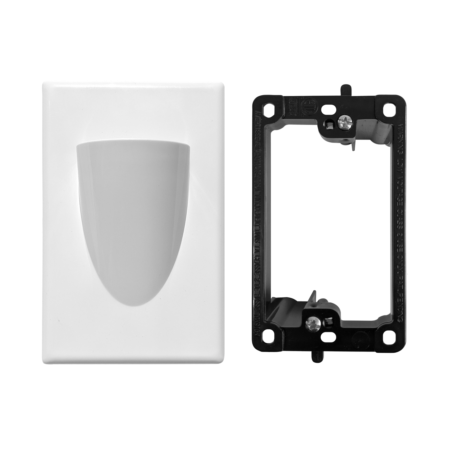 BestMounts Combo: Scoop (Outward) 1-Gang Cable Pass-Through Low Voltage Snap-On Wall Plate with Drywall Retrofit Mounting Bracket | BLVONS1