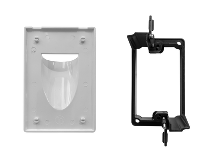 BestMounts Combo: Scoop (Outward) 1-Gang Cable Pass-Through Low Voltage Snap-On Wall Plate with Drywall Retrofit Mounting Bracket | BLVONS1