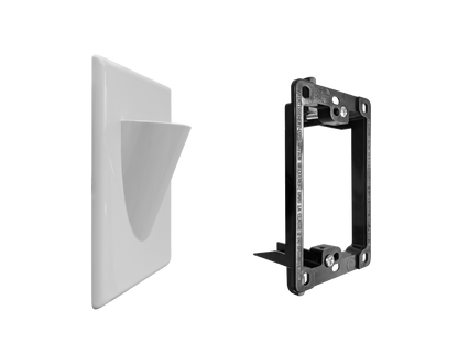 BestMounts Combo: Scoop (Outward) 1-Gang Cable Pass-Through Low Voltage Snap-On Wall Plate with Drywall Retrofit Mounting Bracket | BLVONS1