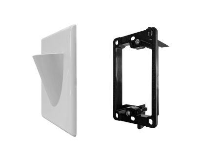 BestMounts Combo: Scoop (Outward) 1-Gang Cable Pass-Through Low Voltage Snap-On Wall Plate with Drywall Retrofit Mounting Bracket | BLVONS1