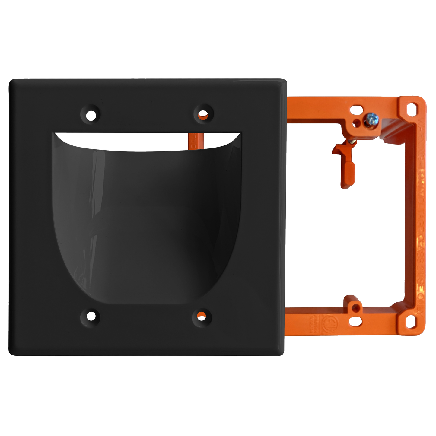 BestMounts Combo: Recessed (Inward) 2-Gang Cable Pass-Through Low Voltage Wall Plate with Drywall Retrofit Mounting Bracket | BWPW2+BLVP2