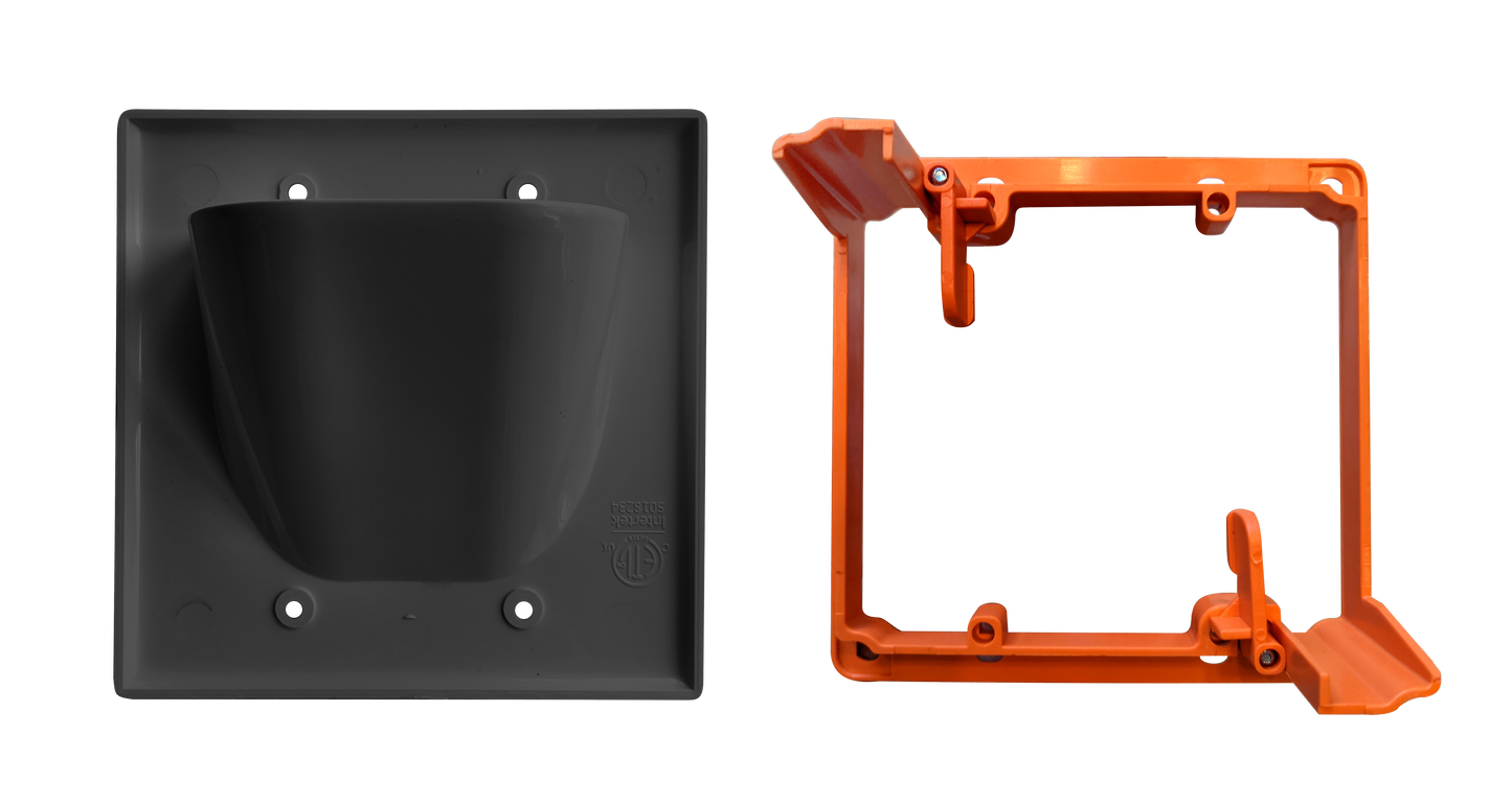 BestMounts Combo: Recessed (Inward) 2-Gang Cable Pass-Through Low Voltage Wall Plate with Drywall Retrofit Mounting Bracket | BWPW2+BLVP2