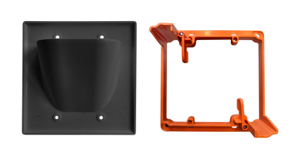 BestMounts Combo: Recessed (Inward) 2-Gang Cable Pass-Through Low Voltage Wall Plate with Drywall Retrofit Mounting Bracket | BWPW2+BLVP2