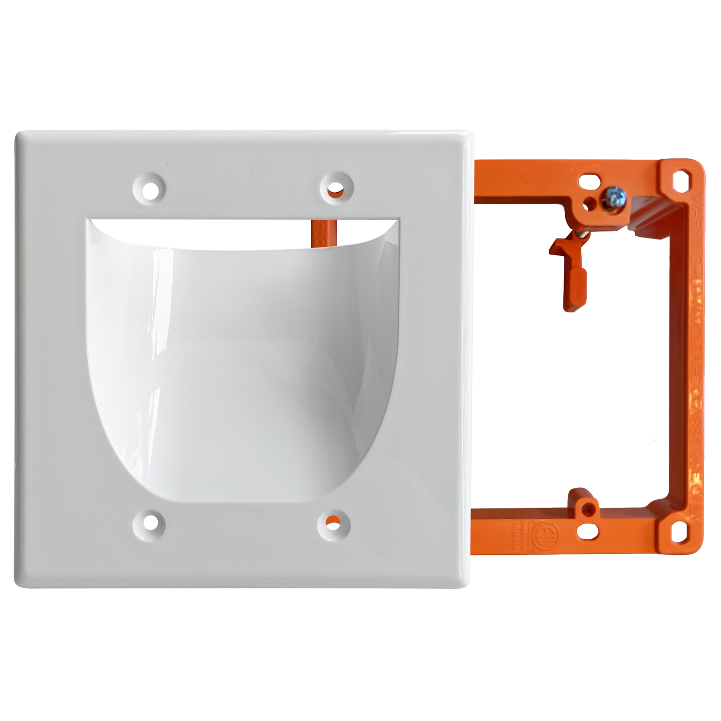 BestMounts Combo: Recessed (Inward) 2-Gang Cable Pass-Through Low Voltage Wall Plate with Drywall Retrofit Mounting Bracket | BWPW2+BLVP2