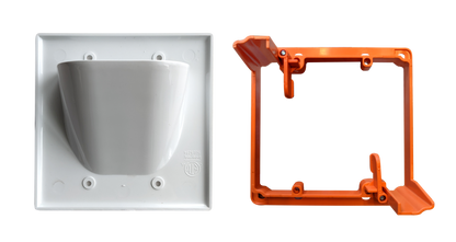 BestMounts Combo: Recessed (Inward) 2-Gang Cable Pass-Through Low Voltage Wall Plate with Drywall Retrofit Mounting Bracket | BWPW2+BLVP2